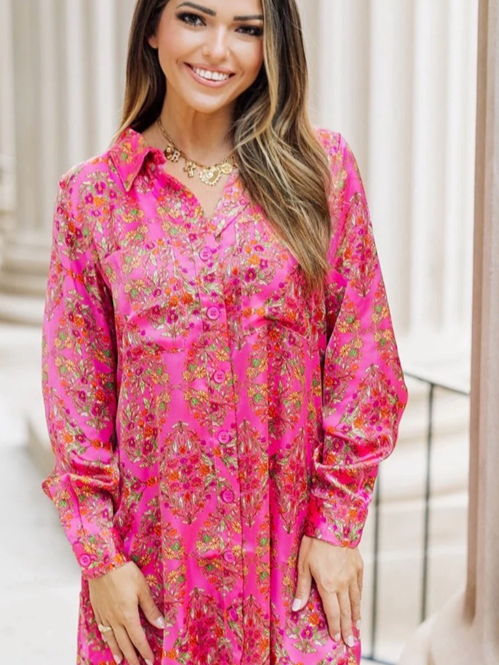 Olivaceous Hot Pink Floral Mini Dress